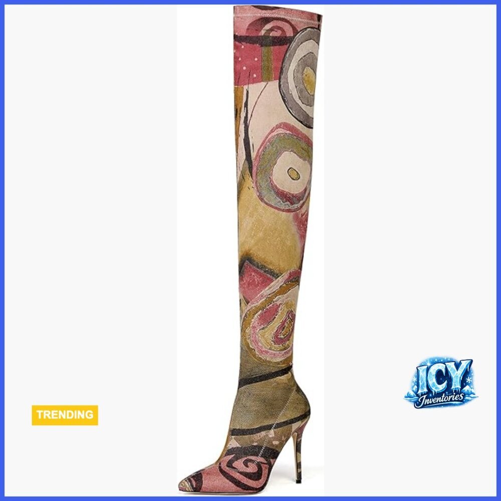 Thigh High Boots Denim Pointy Toe Over The Knee Stiletto Heel